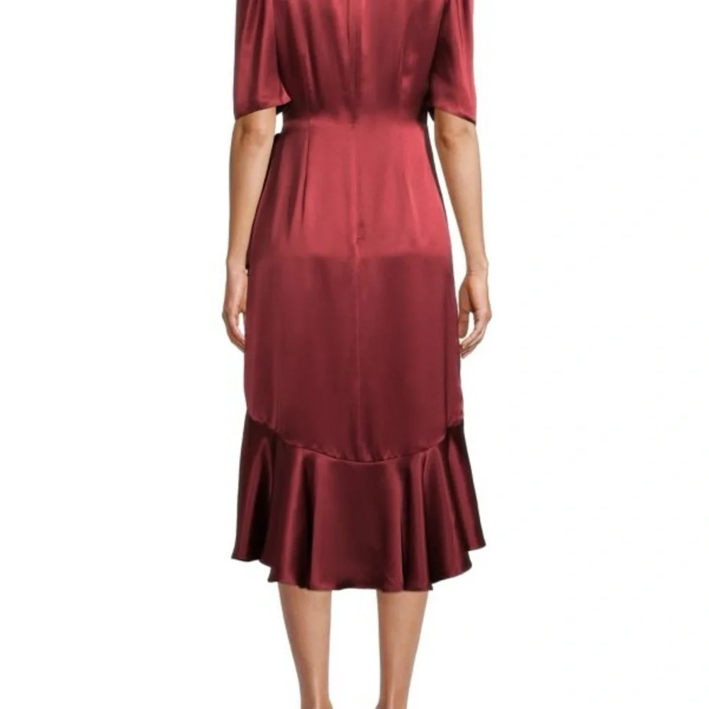 Cinq à Sept Wine Red Faux Wrap Silk Dress 2 - Picture 2 of 8